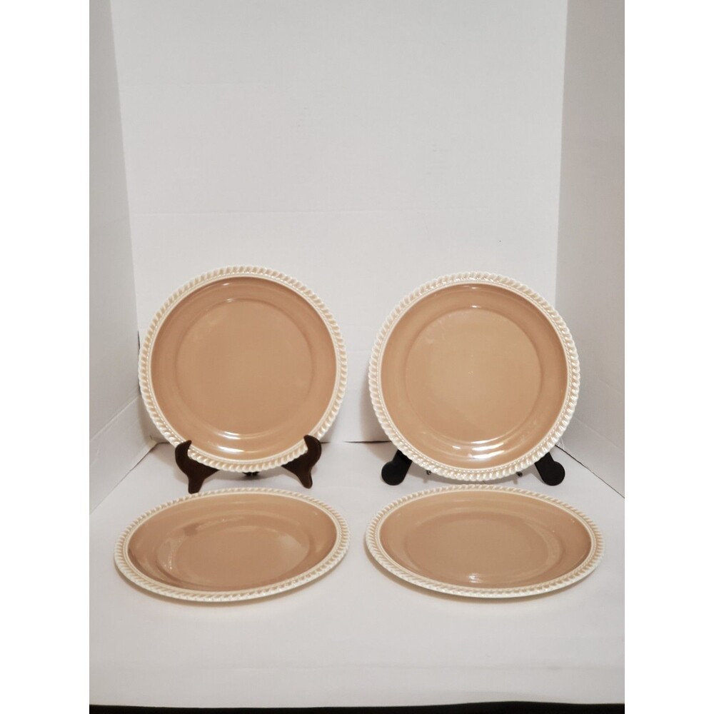 Harkerware Chesterton Beige Tan Plates Medium Lunch 4 Pc Plate Set 9.25" Vtg